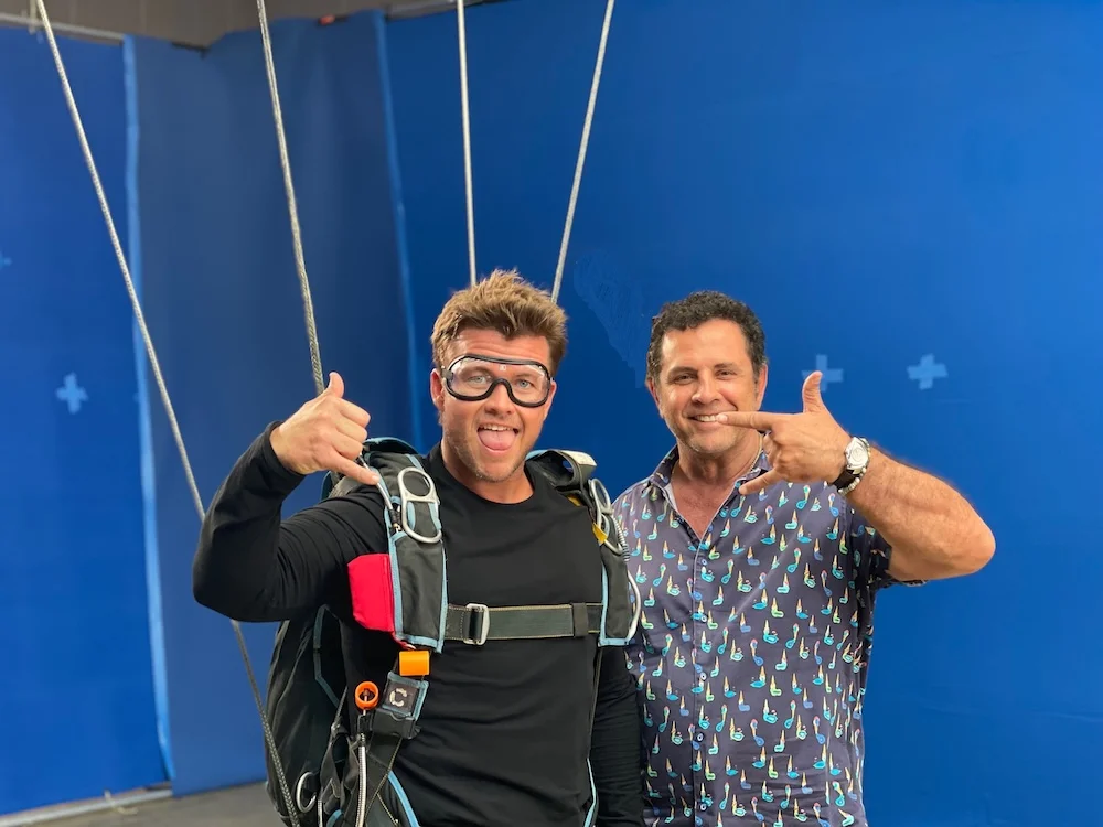 Dimitri Logothetis and Luke Hemsworth on set